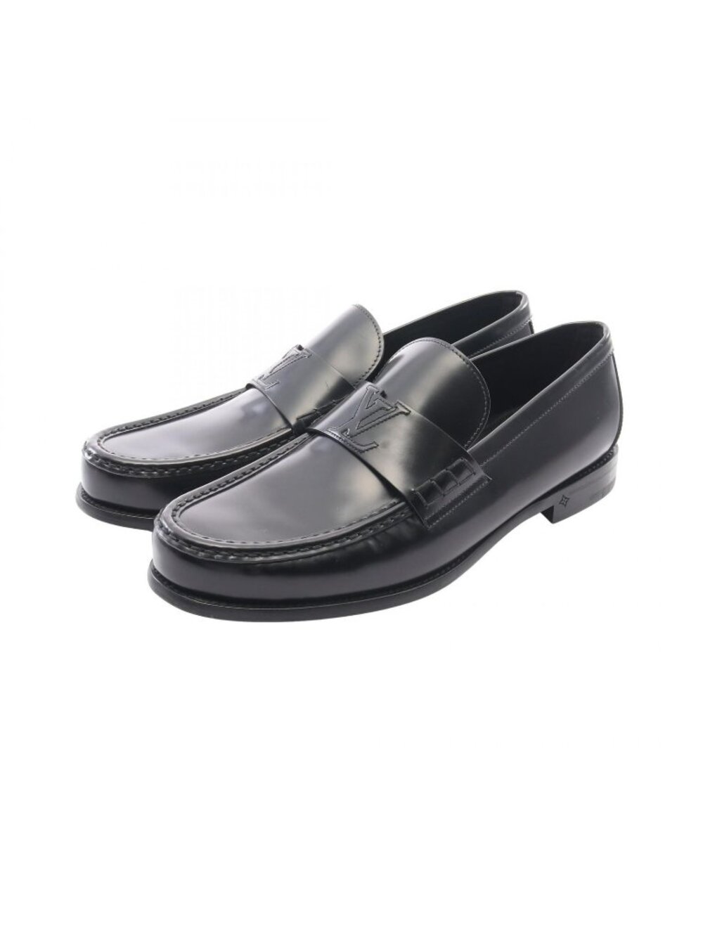 Louis Vuitton Loafers LV Logo Black Leather